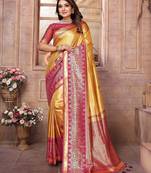 yellow woven design zari silk blend designer banarasi saree