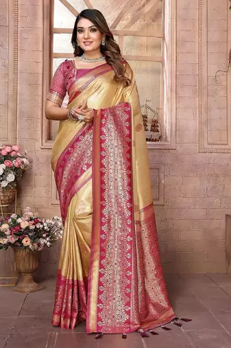 beige woven design zari silk blend designer banarasi saree
