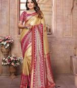 beige woven design zari silk blend designer banarasi saree