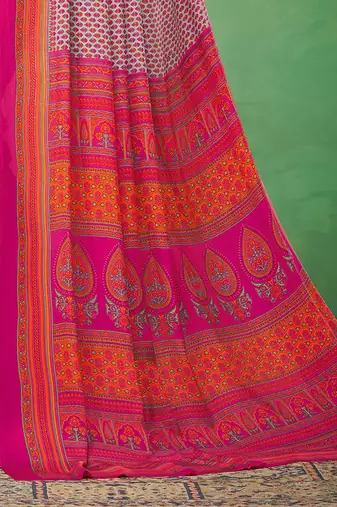 grey ethnic motifs printed pure crepe bagru saree