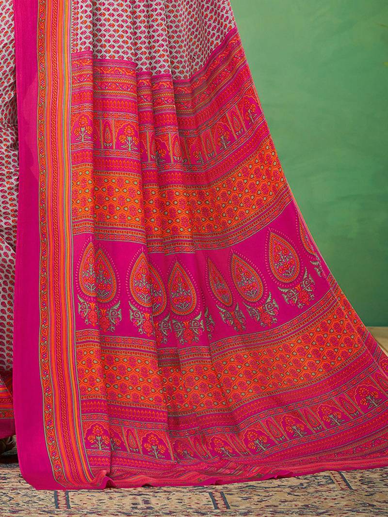 grey ethnic motifs printed pure crepe bagru saree