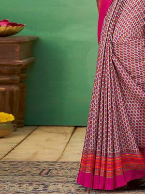 grey ethnic motifs printed pure crepe bagru saree 5