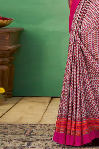 grey ethnic motifs printed pure crepe bagru saree