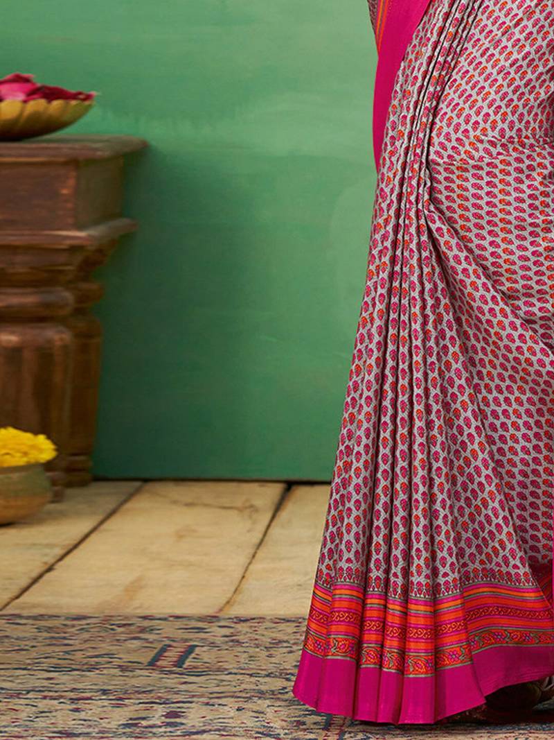 grey ethnic motifs printed pure crepe bagru saree