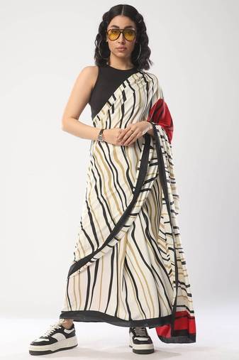 off_white striped saree