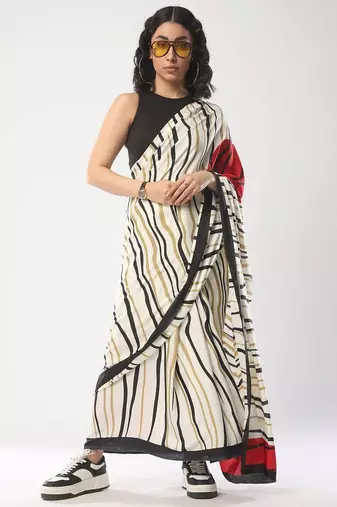 off_white striped saree