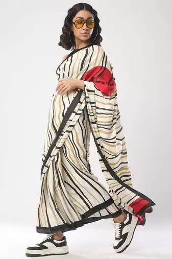 off_white striped saree