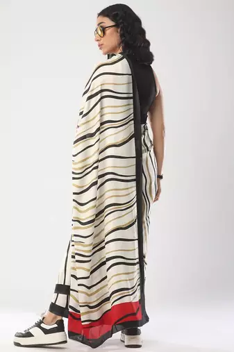 off_white striped saree