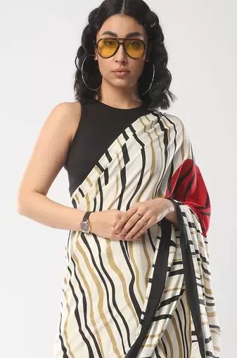 off_white striped saree