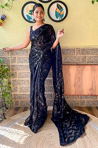 black embellished sequinned saree