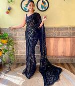 black embellished sequinned saree