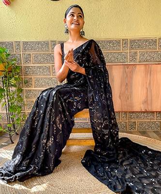 black embellished sequinned saree 2
