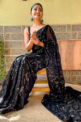 black embellished sequinned saree
