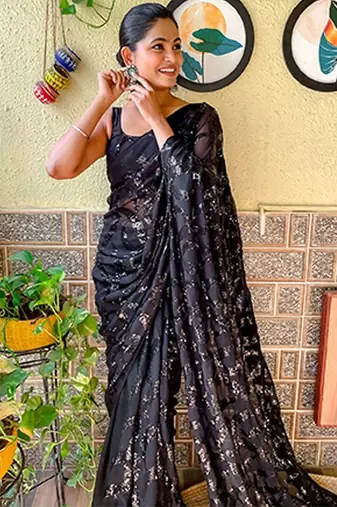 black embellished sequinned saree