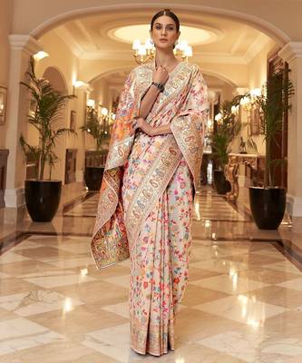 white ethnic motifs woven design zari silk blend banarasi saree 2
