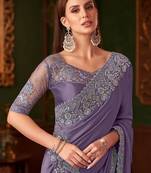 purple sequinned party wear saree