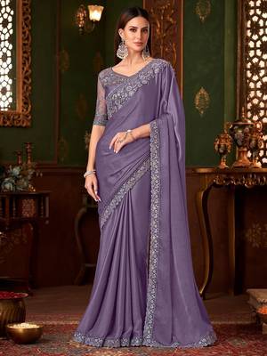 purple sequinned party wear saree 2