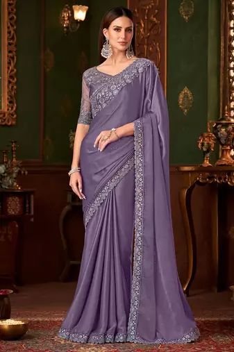 purple sequinned party wear saree
