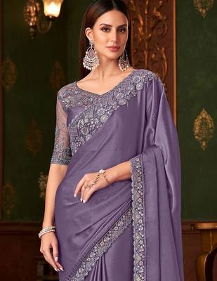 purple sequinned party wear saree 3