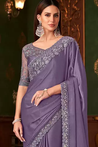 purple sequinned party wear saree