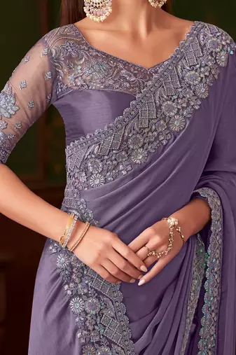 purple sequinned party wear saree