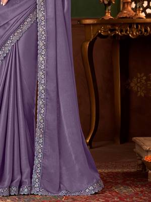 purple sequinned party wear saree 5