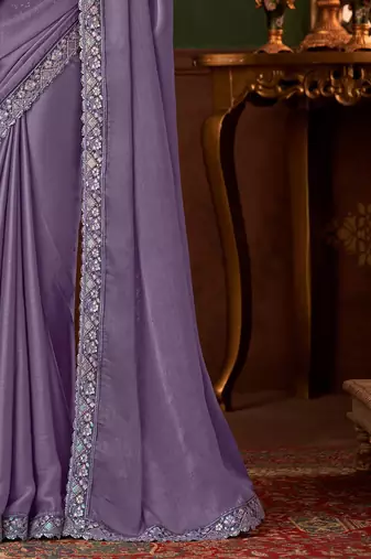 purple sequinned party wear saree