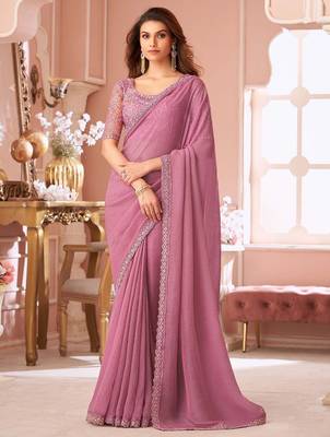 mauve embellished sequinned pure georgette saree 1