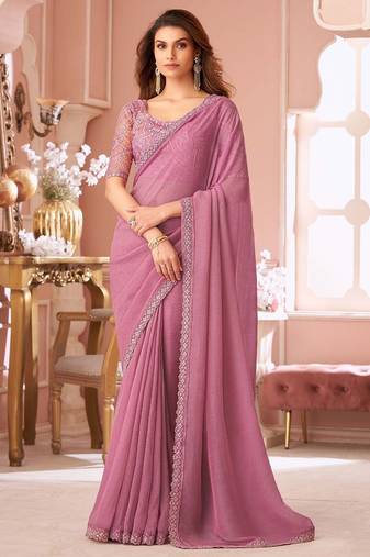 mauve embellished sequinned pure georgette saree