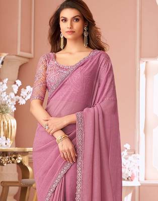 mauve embellished sequinned pure georgette saree 2