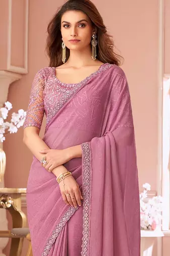 mauve embellished sequinned pure georgette saree