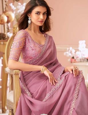 mauve embellished sequinned pure georgette saree 3