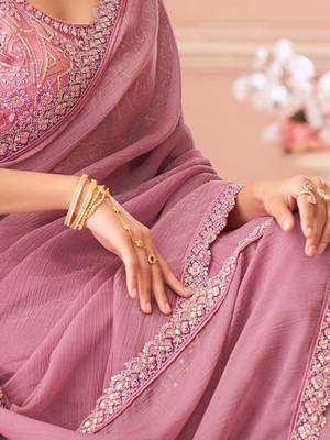 mauve embellished sequinned pure georgette saree 4