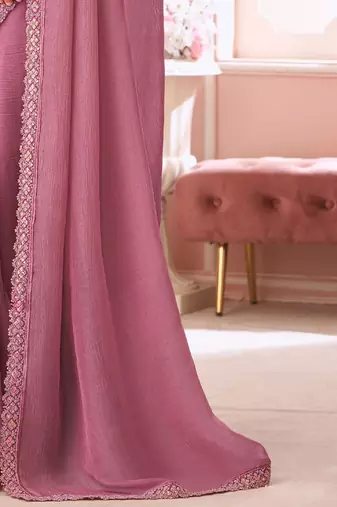 mauve embellished sequinned pure georgette saree