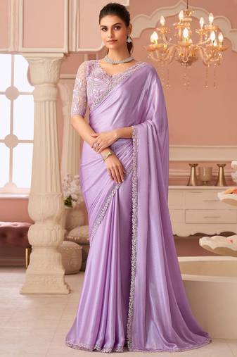 lavender embellished sequinned pure georgette saree