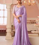 lavender embellished sequinned pure georgette saree