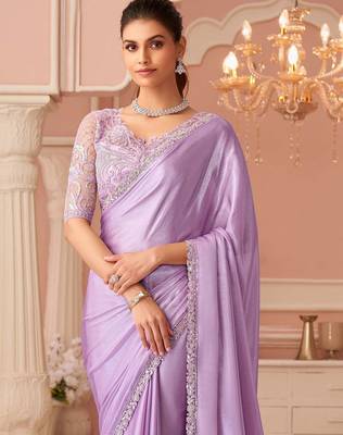 lavender embellished sequinned pure georgette saree 2