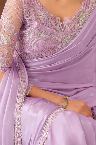 lavender embellished sequinned pure georgette saree