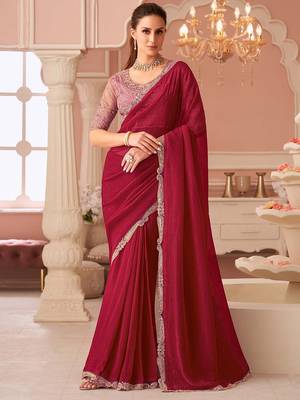 pink embellished embroidered pure georgette saree 1