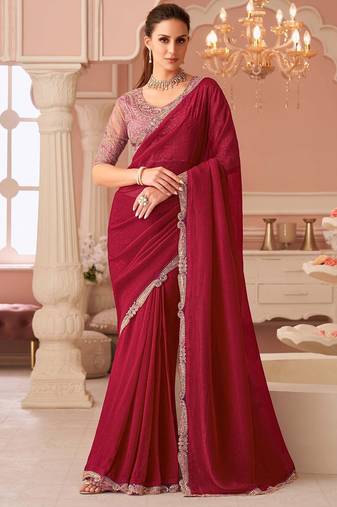 pink embellished embroidered pure georgette saree