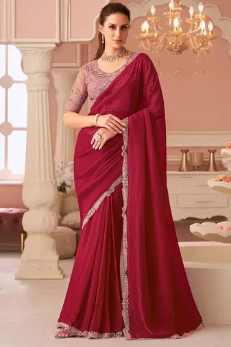 pink embellished embroidered pure georgette saree