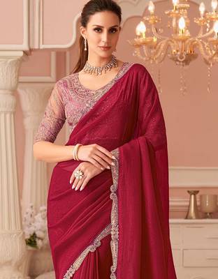 pink embellished embroidered pure georgette saree 2