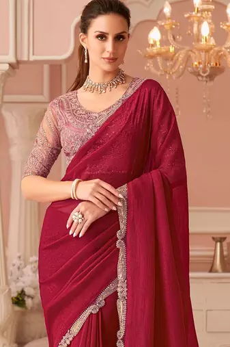 pink embellished embroidered pure georgette saree
