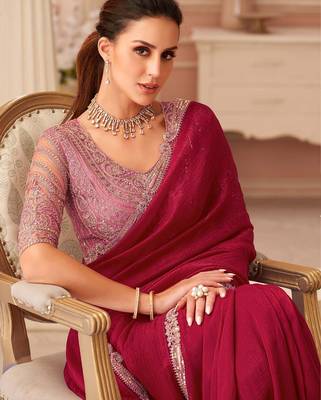 pink embellished embroidered pure georgette saree 3
