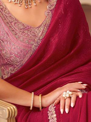 pink embellished embroidered pure georgette saree 4