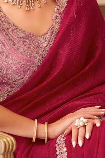 pink embellished embroidered pure georgette saree