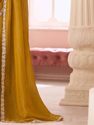 mustard embelished beads and stones pure georgette saree 5