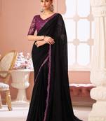 black embellished sequinned pure georgette saree
