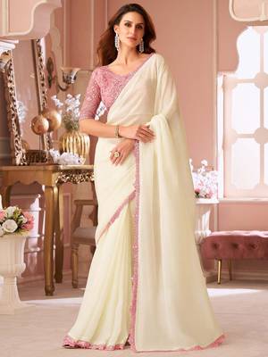 off_white embellished sequinned pure georgette saree 1