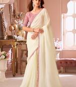 off_white embellished sequinned pure georgette saree